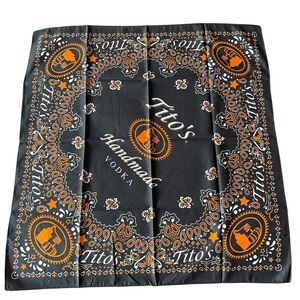 Tito’s Handmade Vodka Black Orange Paisley Bandanna Handkerchief 22x23 NEW